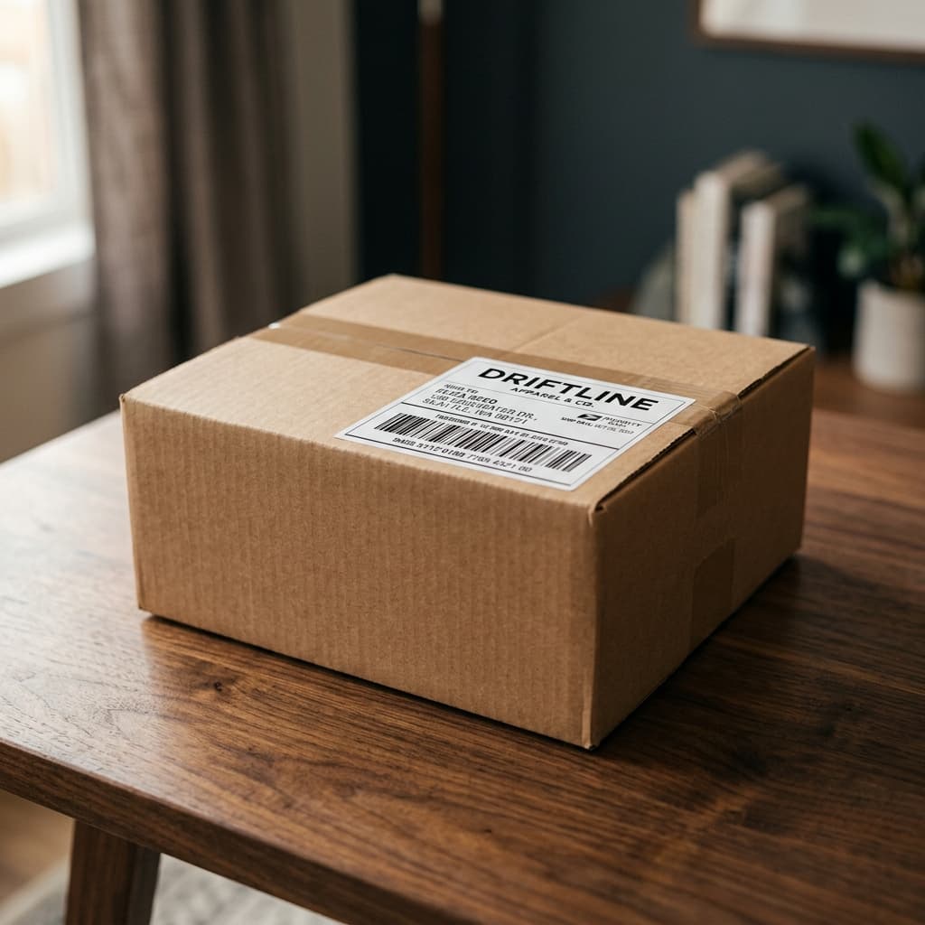 A DriftLine parcel on a wooden table